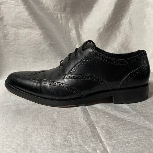 Cole Haan Grand OS Black Leather Wingtip Mens 9.5 Dress Shoes - Picture 2 of 10